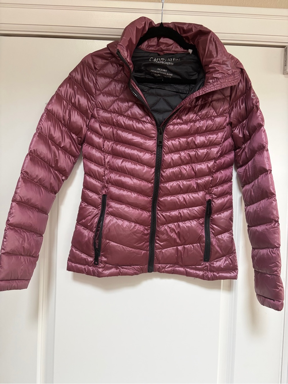 NWT Calvin Klein Women PXS Mauve Packable Lightweight Down Hooded Puffer Jacket